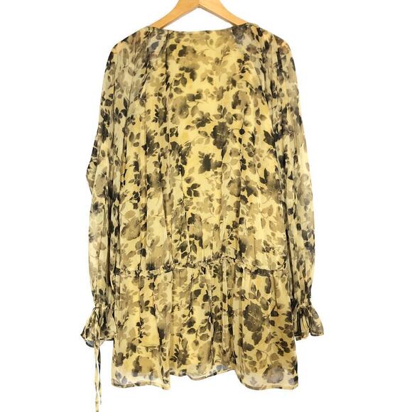 Topshop  Babydoll Dress Floral Scoop Neck Long Sleeve Boho Yellow NWT 10 - Picture 3 of 6